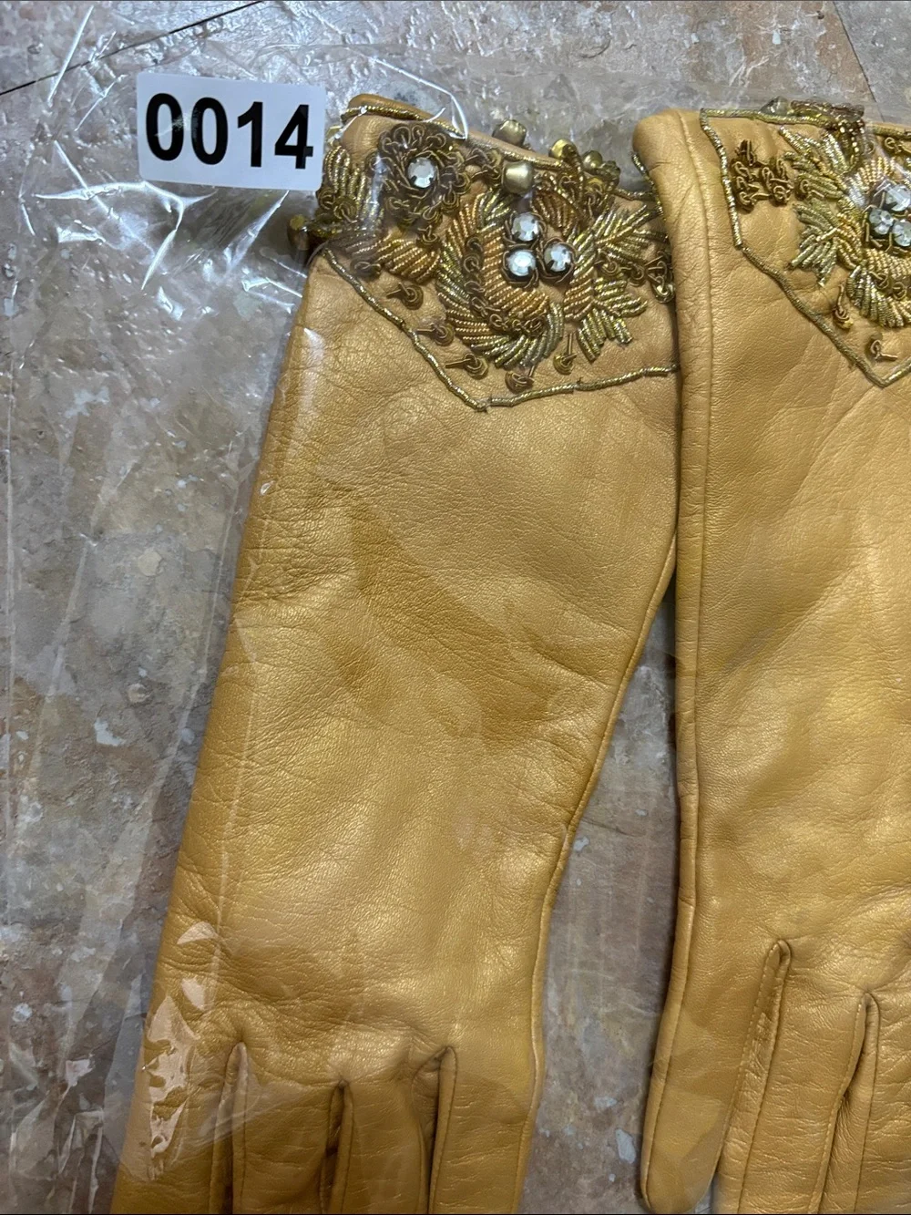 Embellished Tan Leather Women's Gloves